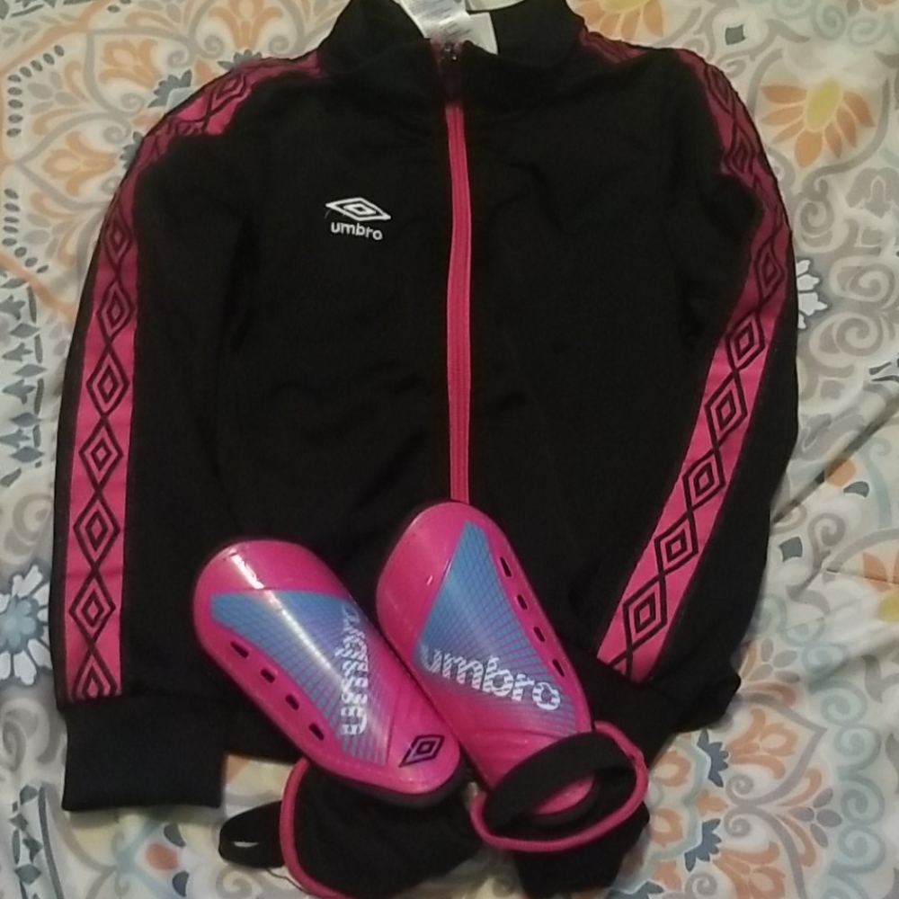 Girls umbro zip up jacket with bonus shin guards